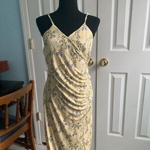 100% polyester dress with adjustable straps in yellow/ blue
